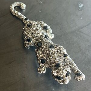 Vintage Silver and Black Leopard Brooch
